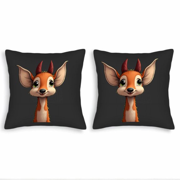 Set of 2 Throw Pillow Covers 18x18in - Cheerful Cartoon Animal Design with Large Eyes & Colorful for Couch Bed Car