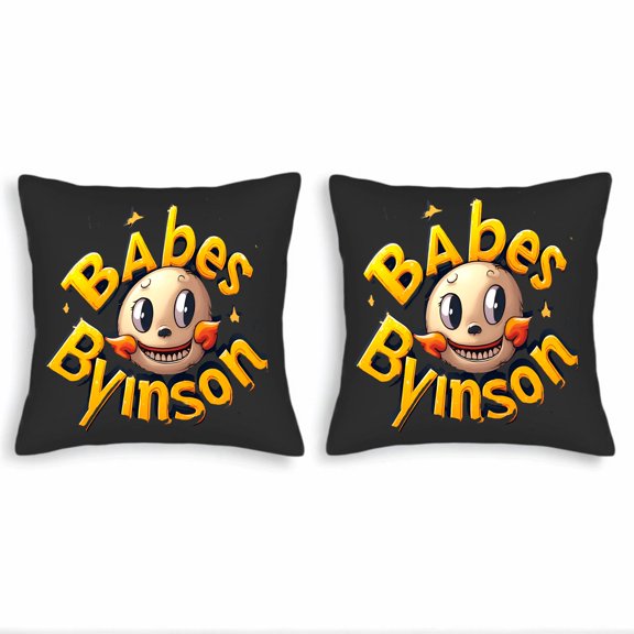 Set of 2 Throw Pillow Covers 18x18in - Cheerful Cartoon Character Design with Rosy Cheeks & Playful Font for Couch Bed Car