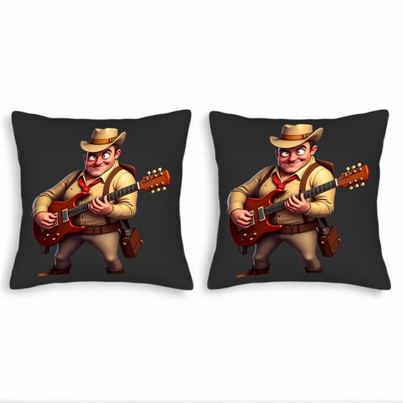 Set of 2 Throw Pillow Covers 18x18in - Cowboy Cartoon Design for Couch Bed Car - Cheerful Western Style Cushion Cases