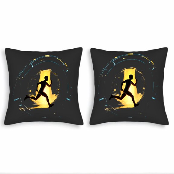 Set of 2 Throw Pillow Covers 18x18in - Dynamic Silhouette Design on Vibrant Yellow with Abstract Blue Patterns for Couch Bed Car