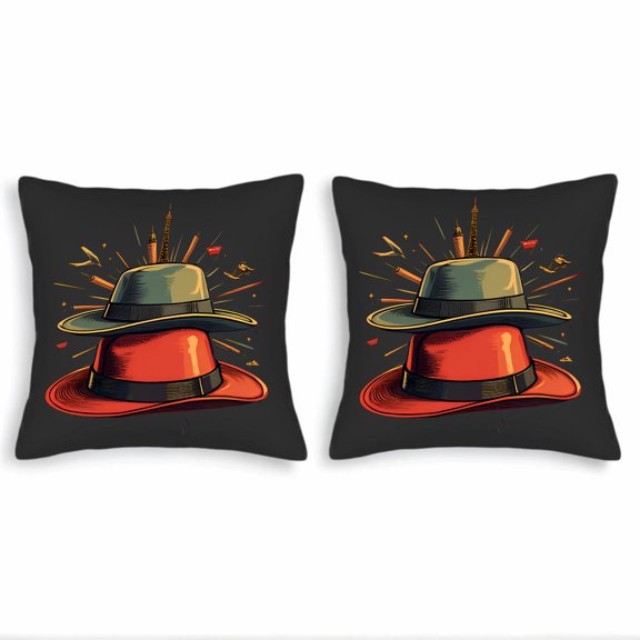 Set of 2 Throw Pillow Covers 18x18in - Festive Green & Red Hat Design with Stars Perfect for Couch Bed or Car Decor