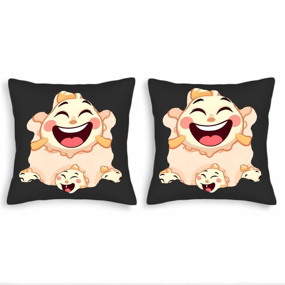 Set of 2 Throw Pillow Covers 18x18in - Playful Cartoon Character Design with Smiling Faces Perfect for Couch Bed or Car Decor