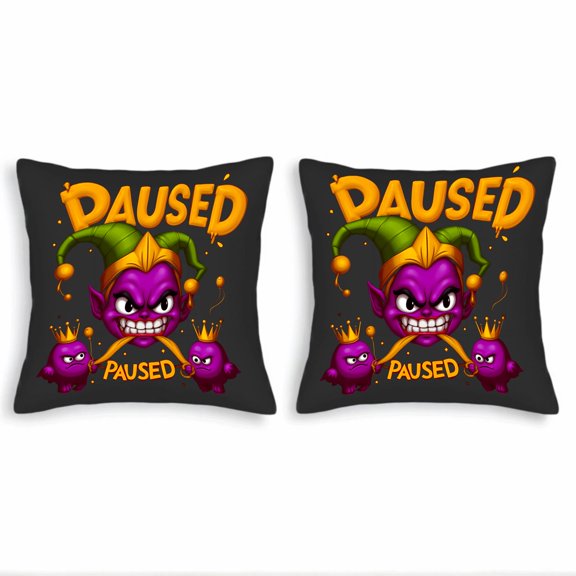 Set of 2 Throw Pillow Covers 18x18in - Playful Purple Jester Design with Golden Crowns Perfect for Couch Bed or Car Decor
