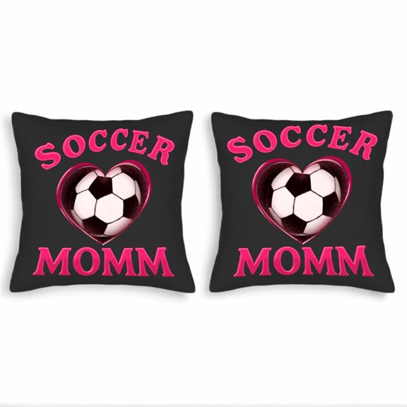 Set of 2 Throw Pillow Covers 18x18in - Playful Soccer Heart Design with Bold Pink ' SOCCER MOMM ' Text - Perfect for Couch Bed Car