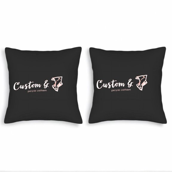 Set of 2 Throw Pillow Covers 18x18in - Stylish black square design with white & pink text and a chic pink face outline perfect for couch bed or car