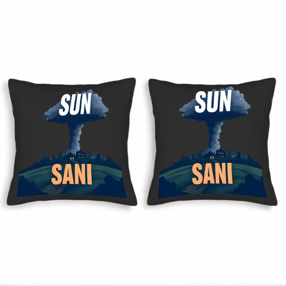 Set of 2 Throw Pillow Covers 18x18in - Unique Mushroom Cloud Design on Dark Background Perfect for Couch Bed or Car Decor