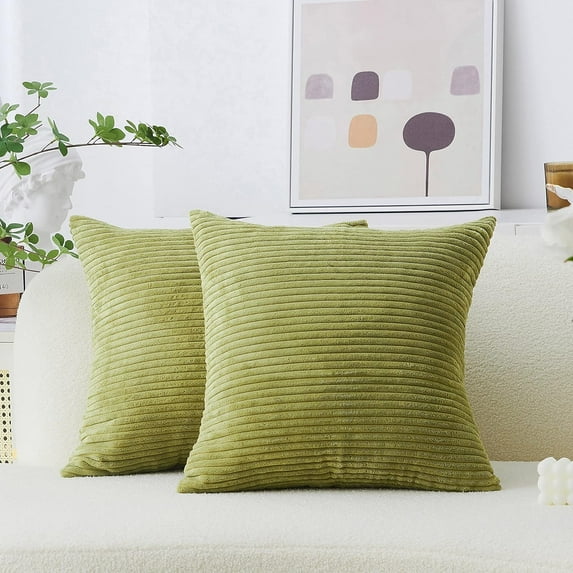 Set of 2 Throw Pillow Covers Sofa Pillows Decorative Striped Velvet Floor Pillows, 55cm, 22 x 22 Inch, Grass Green