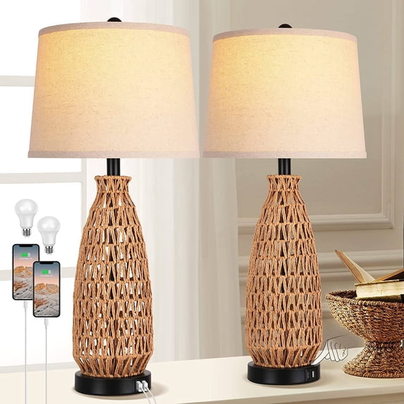 Set of 2 Touch Control Table Lamp with 2 USB Ports,Dimmable