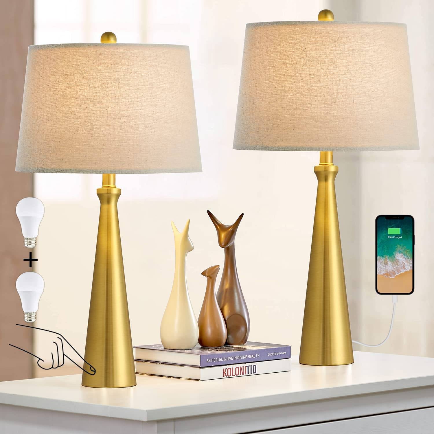 Set of 2 Touch Control Table Lamp with USB Ports,Dimmable