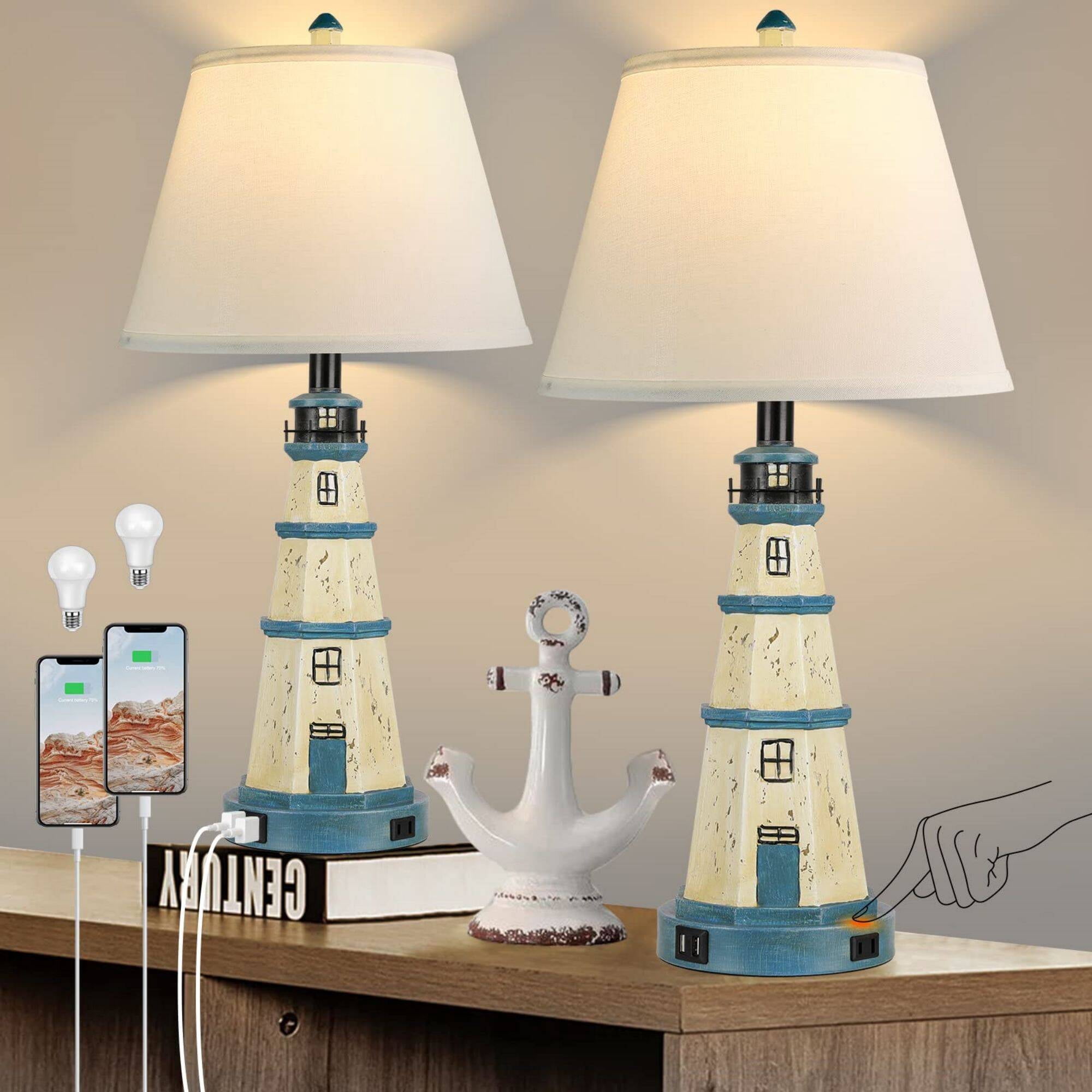 ROTTOGOON Touch Control Table Lamp – 3-Way Dimmable Bedside Lamp With 2 USB Ports, 5000K Daylight LED Bulb Included (2-Pack, Modern Design)