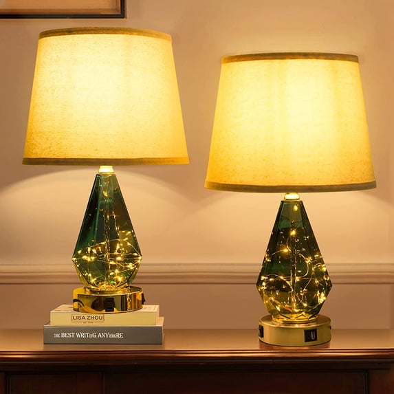 Set of 2 Touch Table Lamps,3 Way Dimmable with USB Ports