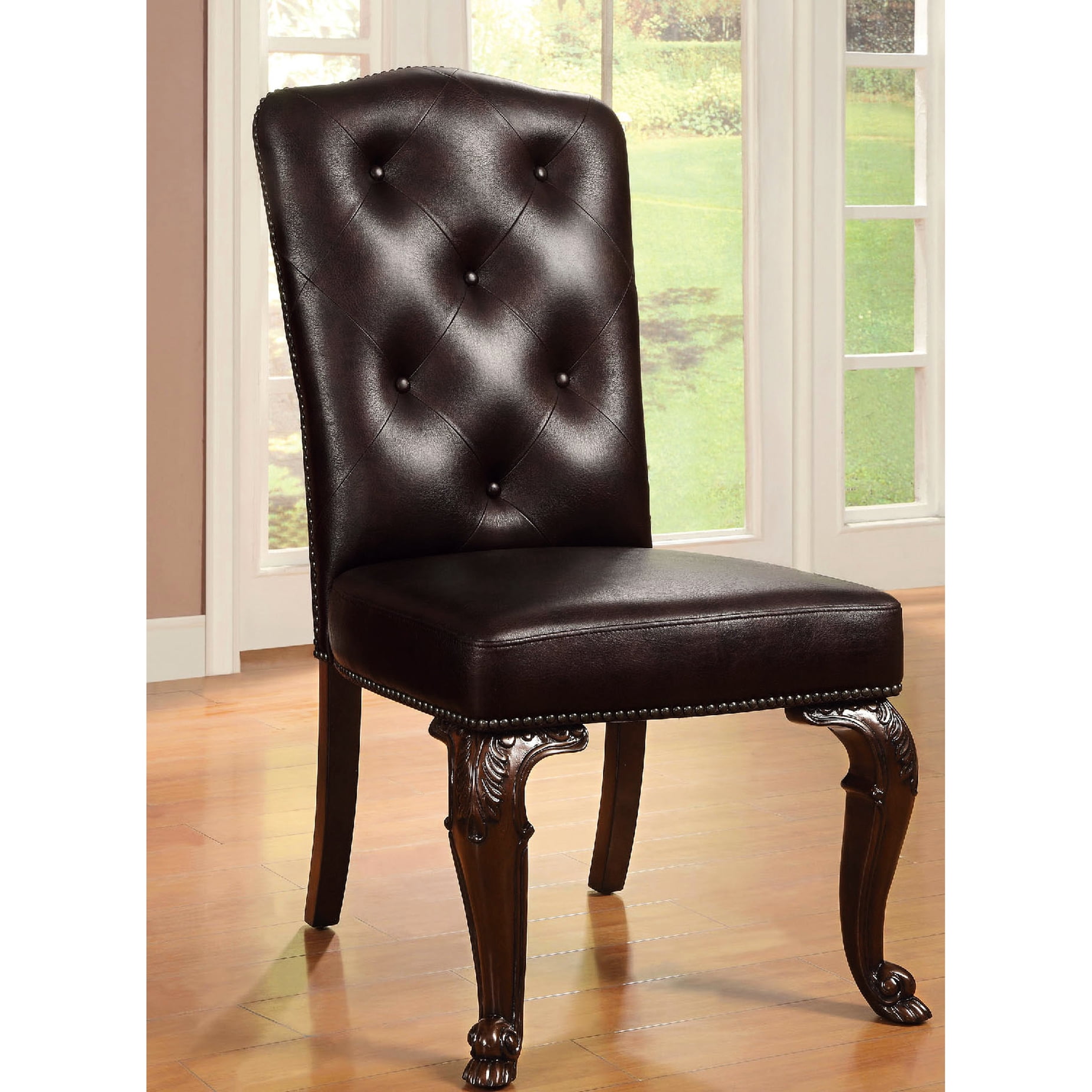 Set of 2 Traditional Kitchen Dining Chairs | Brown Cherry & Solid ...