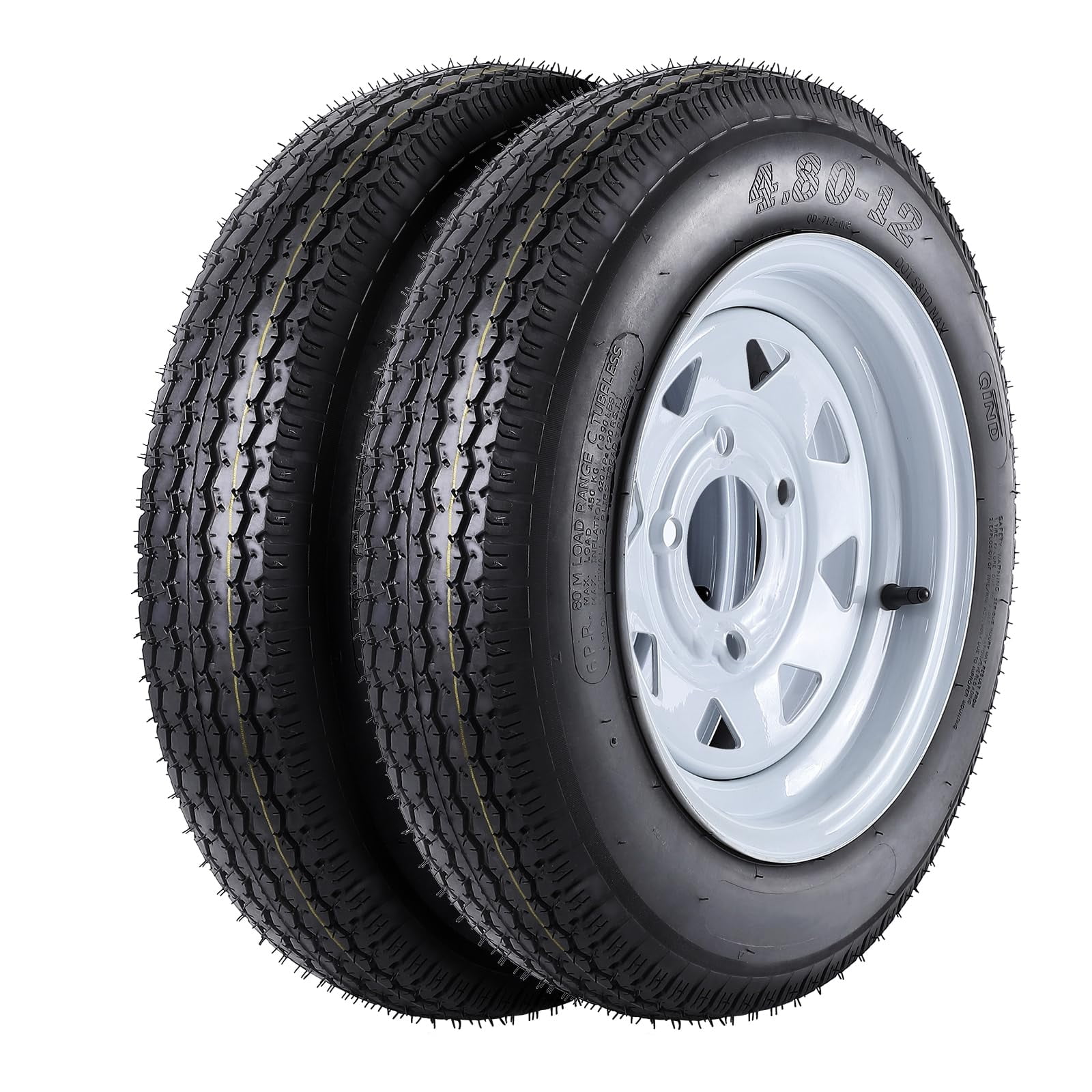 Set of 2 trailer tire 4 80 12 with 12 rims 4 lug on 4 load range c