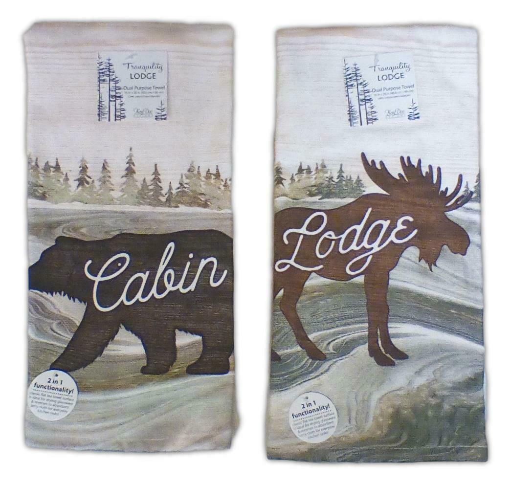 Set Of 2 Pinecone Trails Black Bear Kitchen Towels - 100% Cotton Terry By Kay Dee