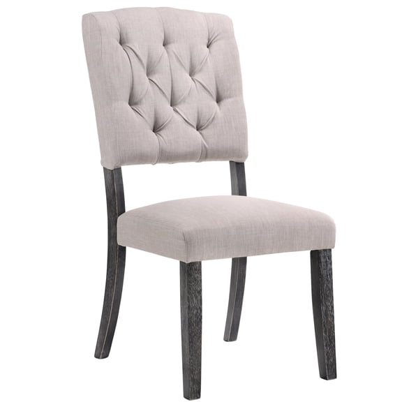 Set of 2 Transitional Side Chairs | Fit Dining Room Decor | Beige Linen Upholstery and Tapered Legs | Stable Seating with Tufted Back Style