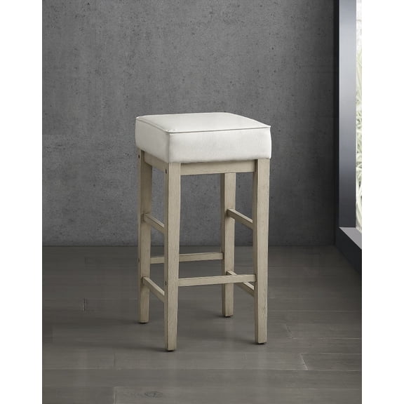 Set of 2 Transitional White Faux Leather 29-inch Pub Height Stools with Solid Wood Frame