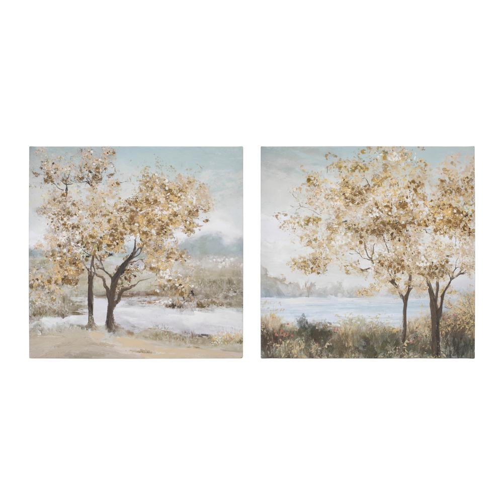 Beige and Blue Tree Landscape Canvas Art Set