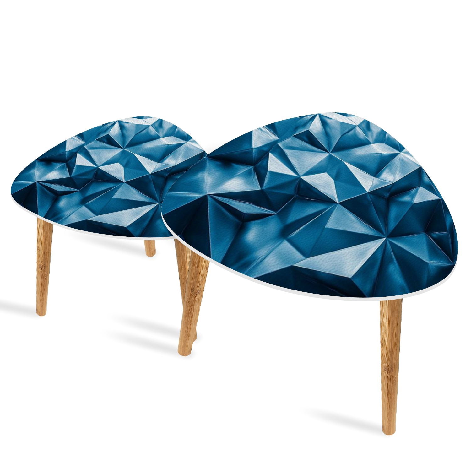 Set of 2 Triangle End Table 3D Paneling Textured 3D Wall Matt Blue ...