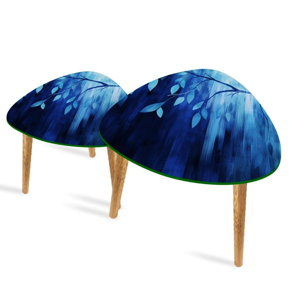 Set of 2 Triangle End Table Abstract Blue Leaves Trunk Abstract Set of 2 Side Tables End Tables, Nesting Tables for Living Room