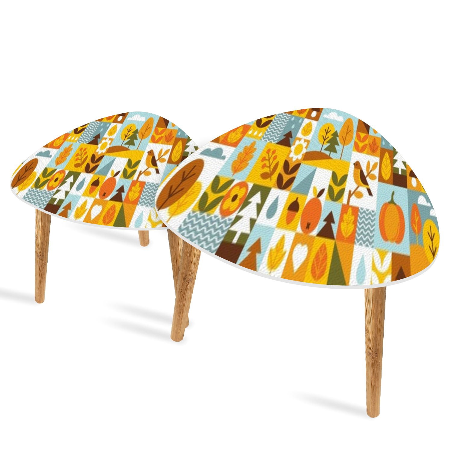 Set of 2 Triangle End Table Abstract natural geometric Autumn forest ...