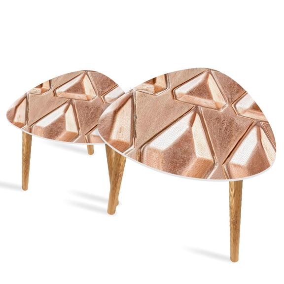 Set of 2 Triangle End Table Antique Copper Diamond Faceted Shapes Symmetrical Set of 2 Side Tables End Tables, Nesting Tables for Living Room