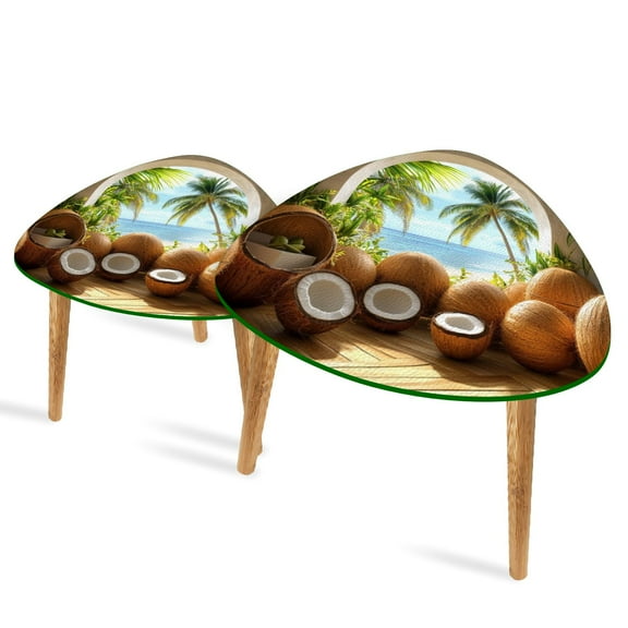 Set of 2 Triangle End Table Beach Ocean Sea Tropical Island Palm Set of 2 Side Tables End Tables, Nesting Tables for Living Room