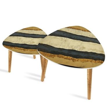 Set of 2 Triangle End Table Beige Neutral Boho Prints Aesthetic Modern Art Repeated Set of 2 Side Tables End Tables, Nesting Tables for Living Room