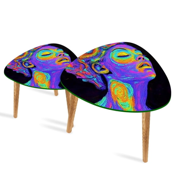 Set of 2 Triangle End Table Blacklight Lover Colorful Abstract Art Set of 2 Side Tables End Tables, Nesting Tables for Living Room