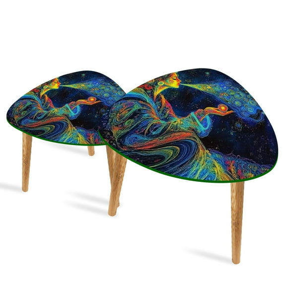 Set of 2 Triangle End Table Blacklight Lover Colorful Abstract Art Set of 2 Side Tables End Tables, Nesting Tables for Living Room