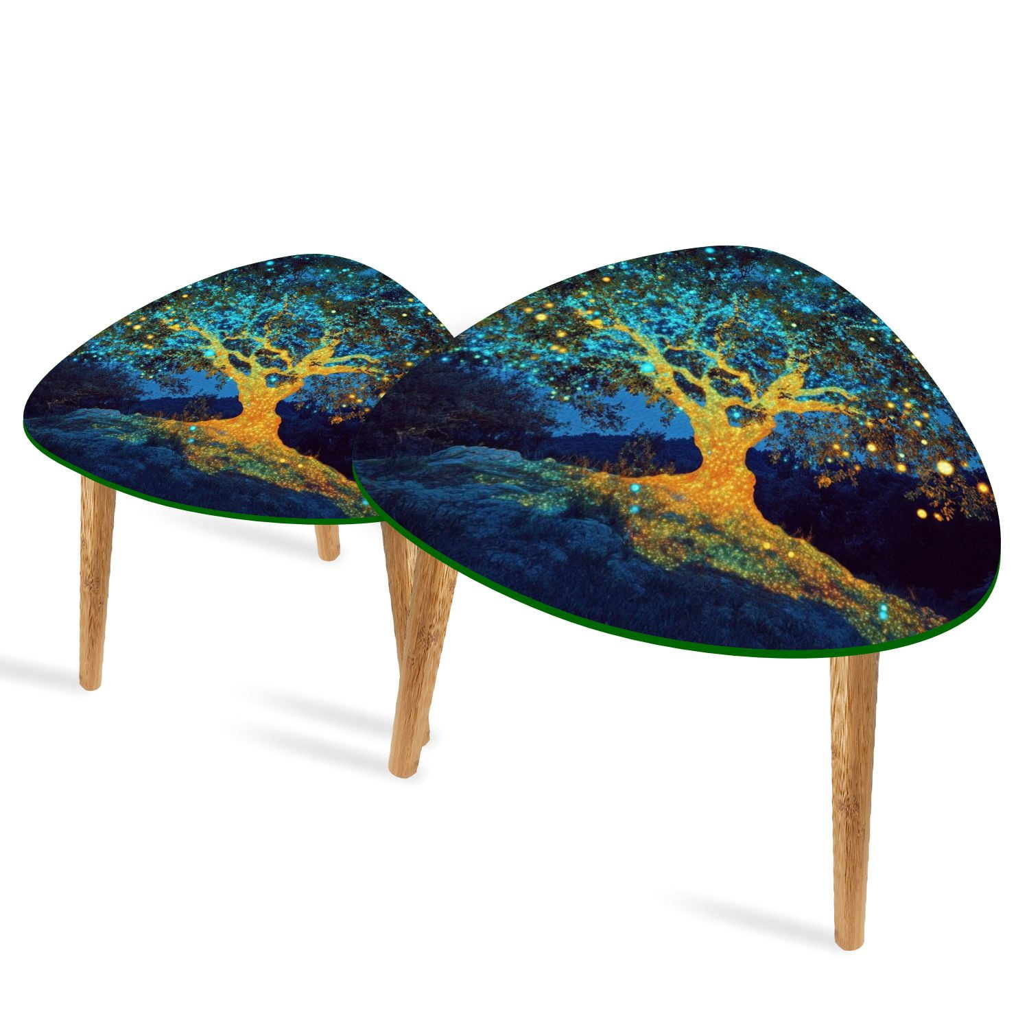 Set of 2 Triangle End Table Blacklight UV Nature Magical Tree Glow Set ...