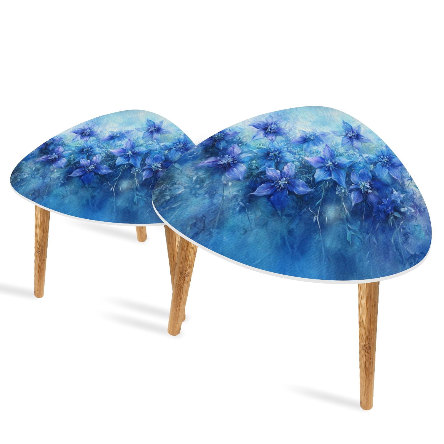 2 Row Blue Table Set of 2 Triangle End Table Blue Flower Modern Floral Living Room ...