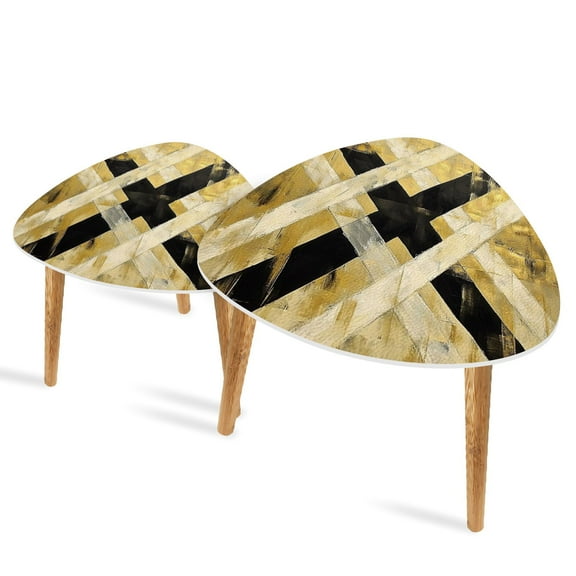 Set of 2 Triangle End Table Boho Neutral Modern Abstract Black Beige Brown Minimalist Set of 2 Side Tables End Tables, Nesting Tables for Living Room