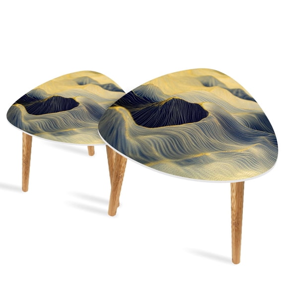 Set of 2 Triangle End Table Chinese Style 3D Abstract Mountain Trendy Feng Set of 2 Side Tables End Tables, Nesting Tables for Living Room