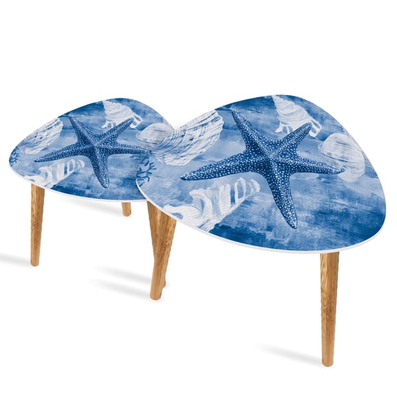 Set of 2 Triangle End Table Coastal Ocean Starfish Conch Aesthetic Sea Nautical Shell Set of 2 Side Tables End Tables, Nesting Tables for Living Room