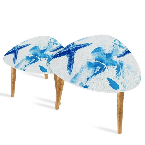Set of 2 Triangle End Table Coastal Ocean Starfish Conch Aesthetic Sea Nautical Shell Set of 2 Side Tables End Tables, Nesting Tables for Living Room