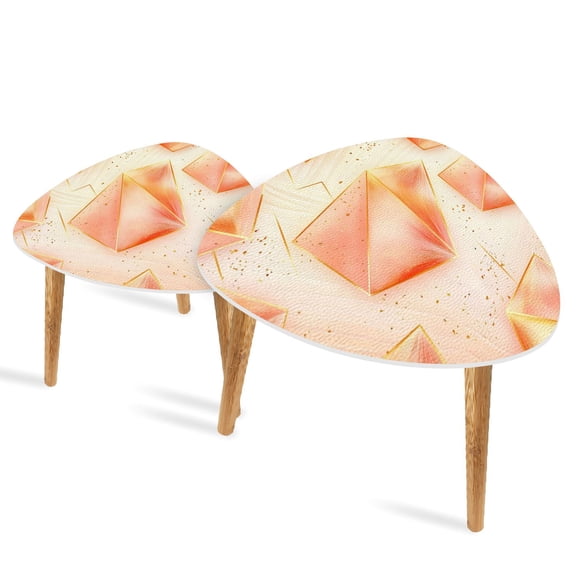 Set of 2 Triangle End Table Cream Rose Gold Gold Triangles Diagonal Lines Horizontal Set of 2 Side Tables End Tables, Nesting Tables for Living Room