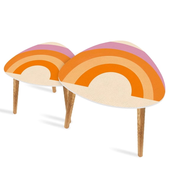 Set of 2 Triangle End Table Curve circles Arcs Repetitive Shapes Rainbow Motif Set of 2 Side Tables End Tables, Nesting Tables for Living Room