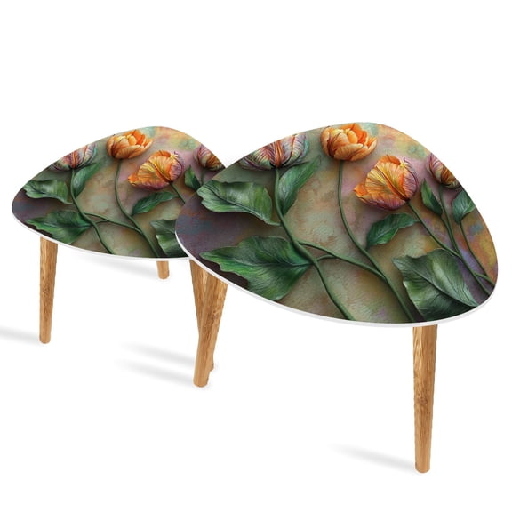 Set of 2 Triangle End Table Flowers Flower Floral Tulips Green Stems Color Gradients Set of 2 Side Tables End Tables, Nesting Tables for Living Room