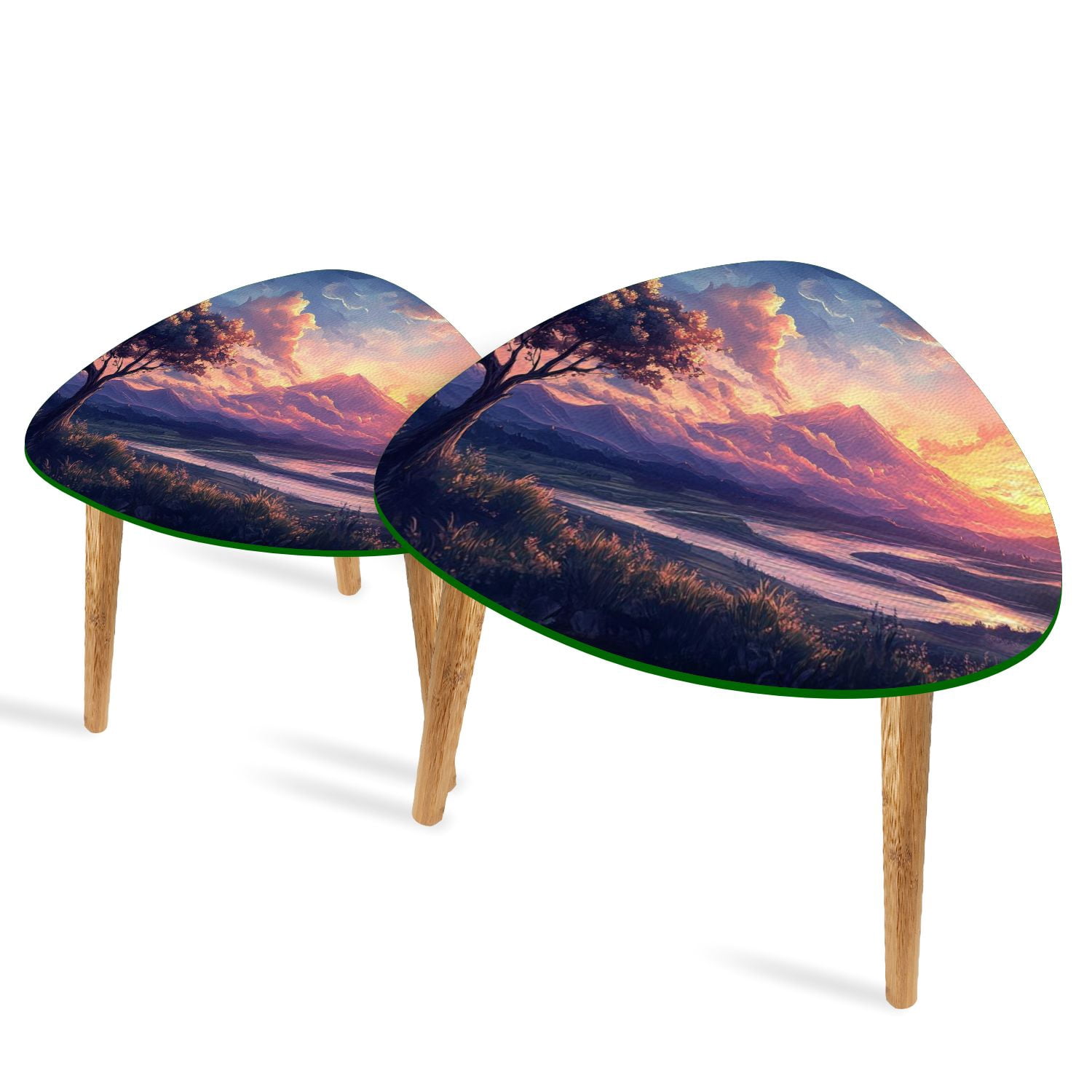 Set of 2 Triangle End Table Forest Tree Vintage Aesthetic Nature Set of ...