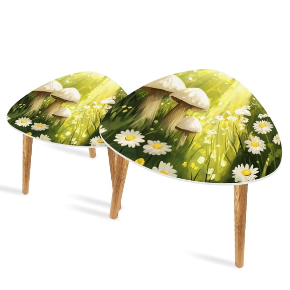 Set of 2 Triangle End Table Funny Magic Forest Beautiful Charming Fairy Tale White Set of 2 Side Tables End Tables, Nesting Tables for Living Room