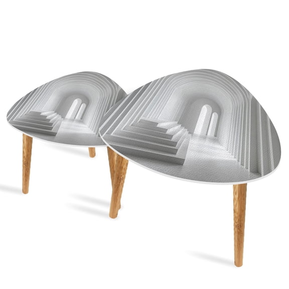 Set of 2 Triangle End Table Geometric Archways Curved Lines Straight Lines Set of 2 Side Tables End Tables, Nesting Tables for Living Room