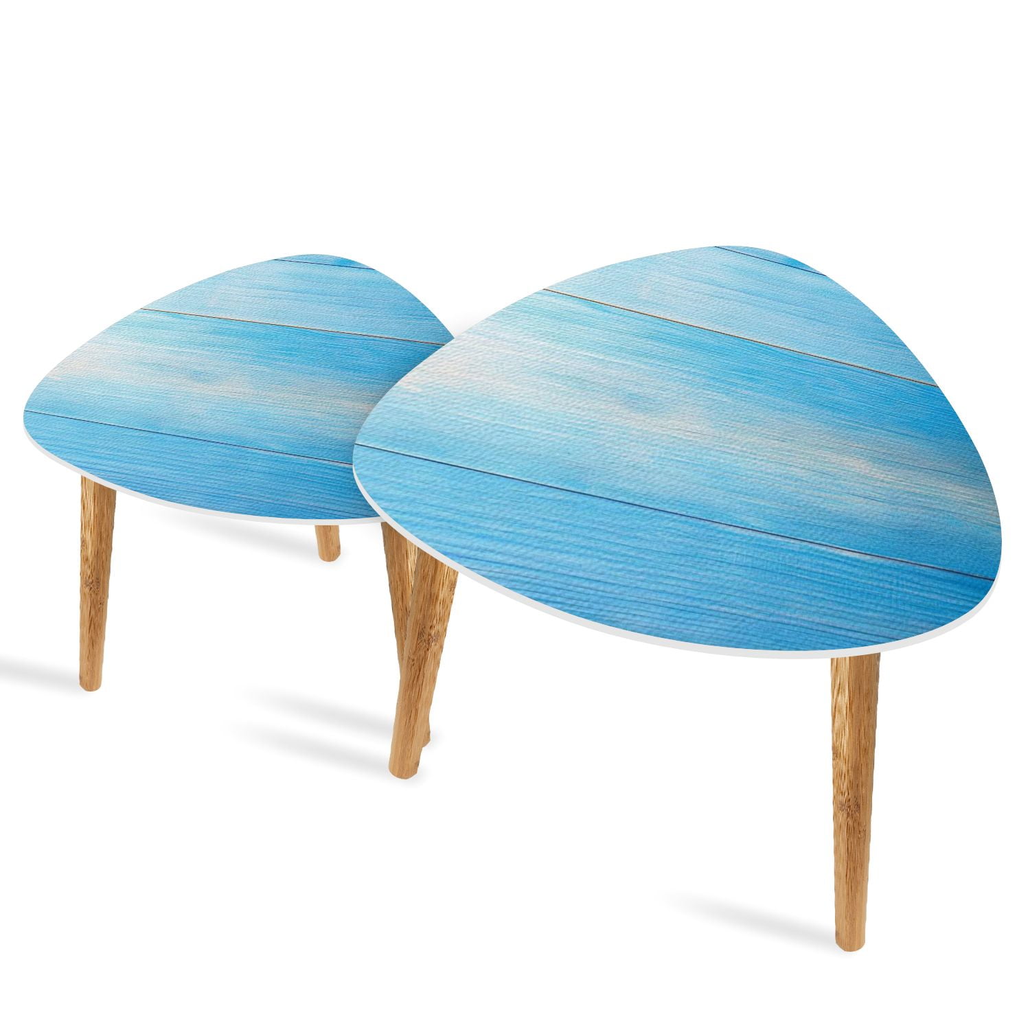 Set of 2 Triangle End Table High Angle View Of Blue Table Set of 2 Side ...