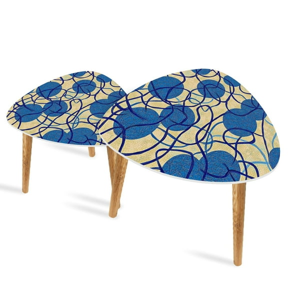 Set of 2 Triangle End Table Interconnected Lines Nodes Circuit like Patterns Set of 2 Side Tables End Tables, Nesting Tables for Living Room