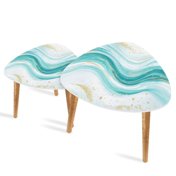 Set of 2 Triangle End Table Marble Grain Morden Full Of Imagination Line Drawing Set of 2 Side Tables End Tables, Nesting Tables for Living Room