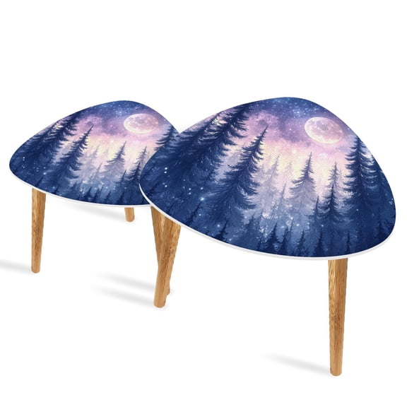 Set of 2 Triangle End Table Moon Forest Aesthetic Cool Psychedelic Set of 2 Side Tables End Tables, Nesting Tables for Living Room
