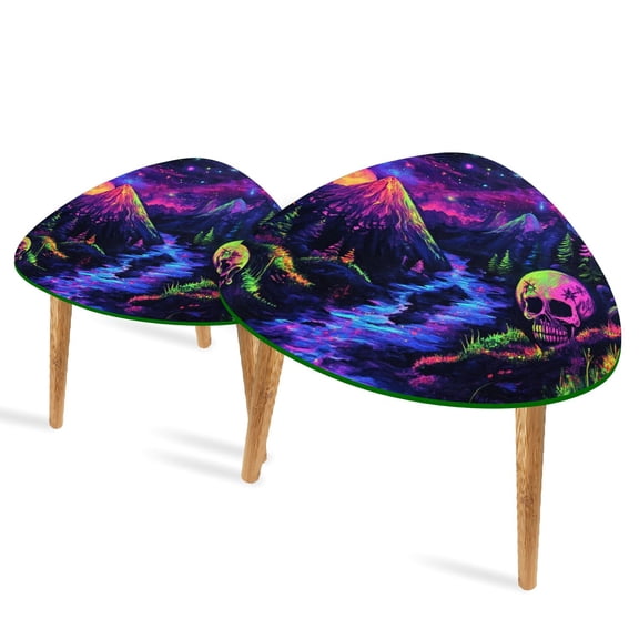 Set of 2 Triangle End Table Mountain UV Galaxy Planet Magic Neon Set of 2 Side Tables End Tables, Nesting Tables for Living Room