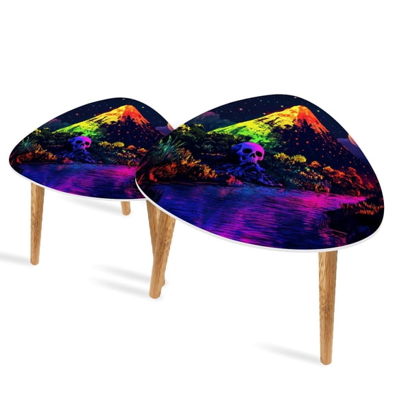 Set of 2 Triangle End Table Mountain UV Galaxy Planet Magic Neon Set of 2 Side Tables End Tables, Nesting Tables for Living Room
