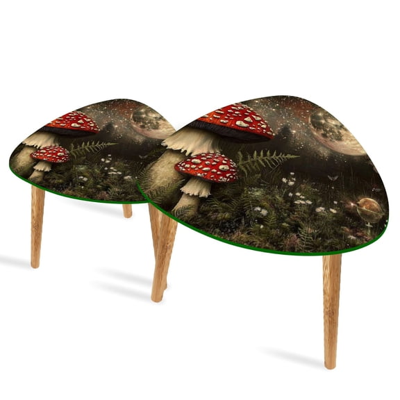 Set of 2 Triangle End Table Mushroom Moon Star Vintage Aesthetic Set of 2 Side Tables End Tables, Nesting Tables for Living Room