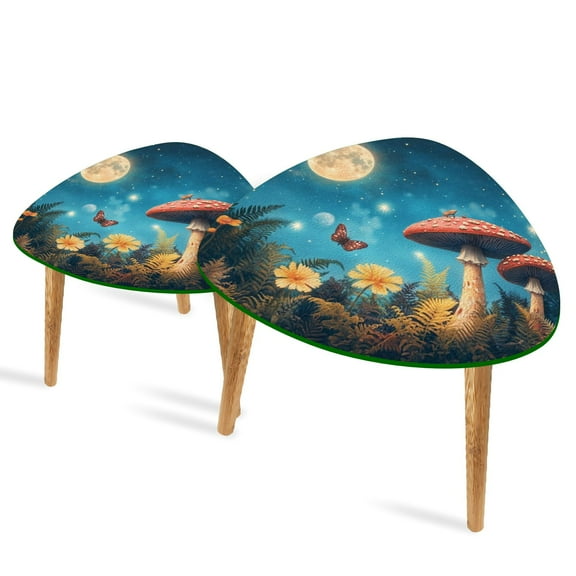 Set of 2 Triangle End Table Mushroom Moon Star Vintage Aesthetic Set of 2 Side Tables End Tables, Nesting Tables for Living Room