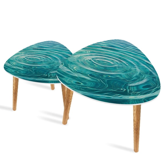 Set of 2 Triangle End Table Nautical Coastal Clear Rippled Water Surface Light Set of 2 Side Tables End Tables, Nesting Tables for Living Room